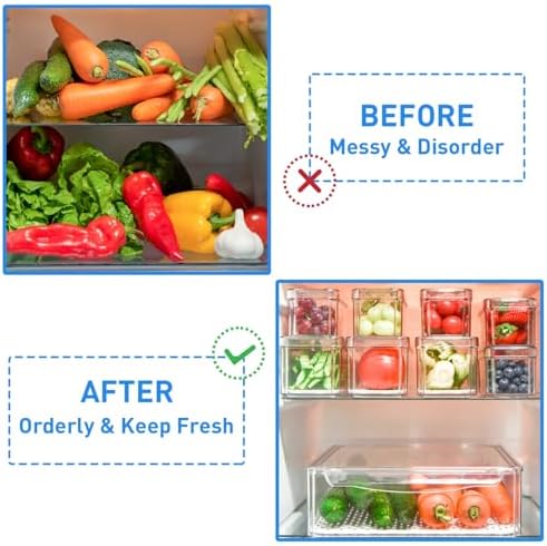 10 Pack Clear Fridge Organizers and Storage with Lids - Stackable