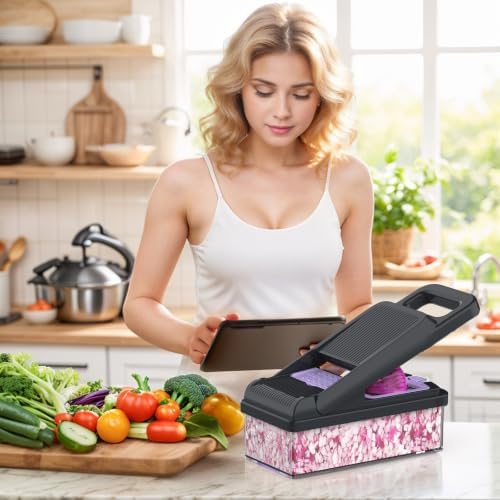 12-in-1 Vegetable Chopper 7 Blades, Veggie Cutter with Handle, Black/Purple - Image 7