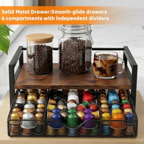 Tea Bag Organizer with 6 Compartments, Extra Large Countertop Tea Holder