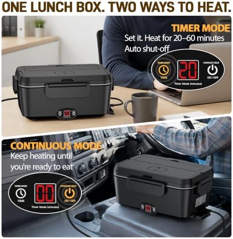 1.8L Heated Lunch Box with Timer, Auto Shut-Off Electric Lunch Box