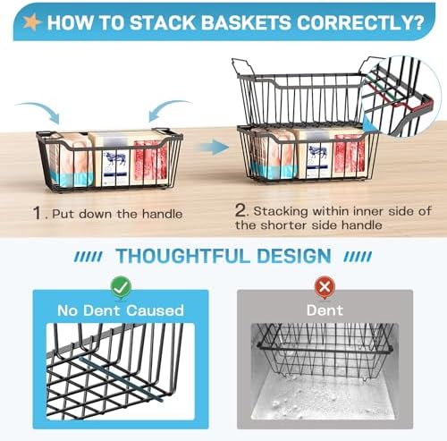Freezer Organizer Bins, 4 Pack Stackable Pantry Storage Bins, Black