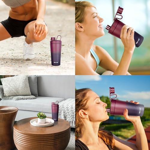 TOOFEEL Stainless Steel Shaker Bottle - 20 oz Double Walled Insulated Protein Shaker Cup, Keeps Cold/Hot for Gym Workout - Image 6