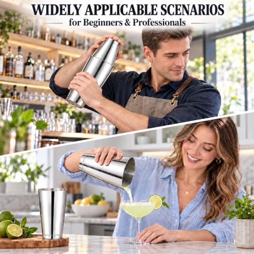 8 Pcs Cocktail Shaker Boston Shaker Set Professional Bartender Kit Bar Stainless Steel Drink Shaker Bartending Martini Tin with 18oz & 28oz Mixed Alcohol Tool for Beginner(Silver)