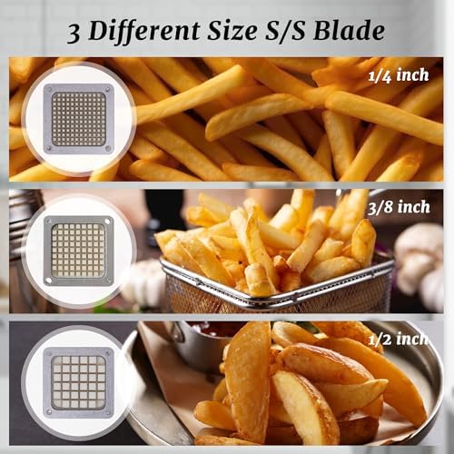 Hakka French Fry Cutter, Commercial Vegetable Chopper Potato Slicer Stainless Steel French Fries Machine with Suction Feet for Patatoes/Carrots/Cucumbers, including 3 Blades(1/4", 3/8",1/2") - Image 3