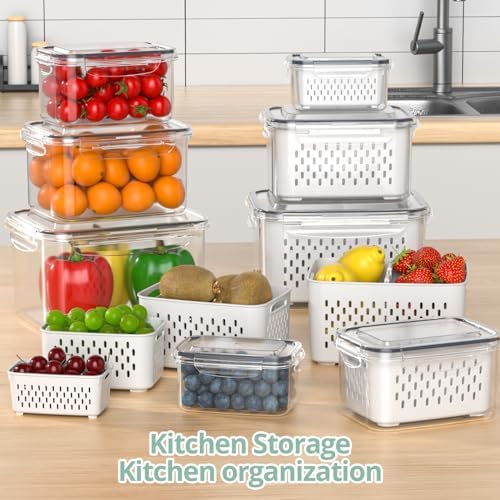8 Pack Fridge Fruit Storage Containers with Removable Colander