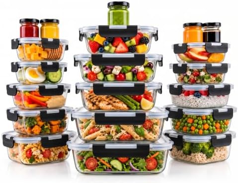 40 PC Borosilicate Glass Food Storage Containers with Airtight Lids
