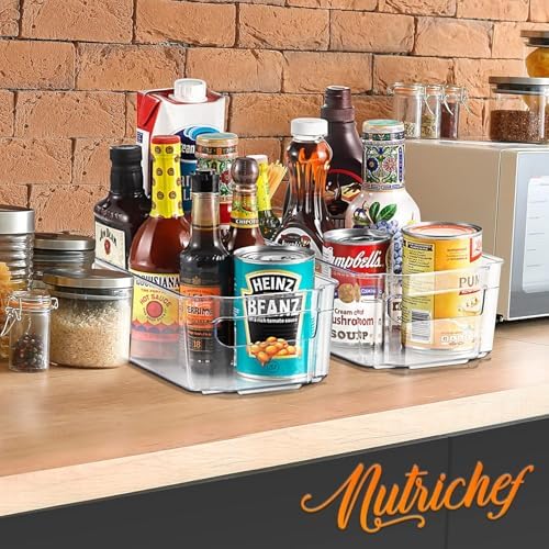Refrigerator Organizer Bins 6-Piece - Plastic Storage Bins with Egg Holder - For Fridge, Freezer, Kitchen, Cabinet, Countertops, Pantry - Stackable Food & Drink Containers, 14.5"x7" - Clear
