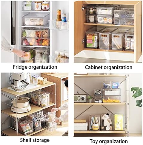 4 pack Stackable Refrigerator Organizer Bins Pull-Out Drawers for Fruit and Veggies Storage Organizer for Fridge Clear Drawer Containers with Handle Divided Organization for Produce Saver
