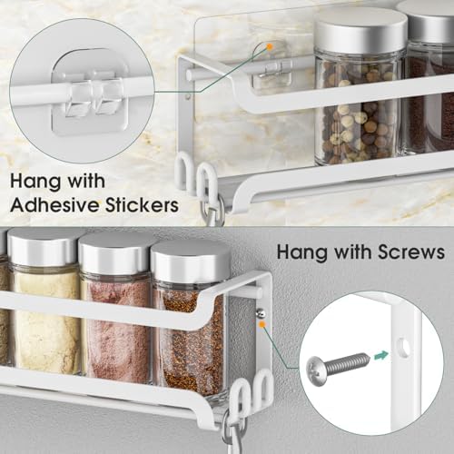 4 Pack Wall Mounted Spice Rack for Kitchen Cabinet,RV,Camper,White