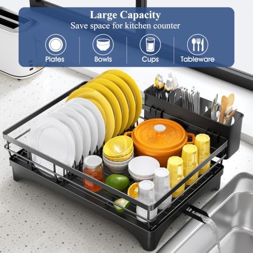 Dish Drying Rack for Kitchen Counter, 11.8" W x 16.7" L, Black
