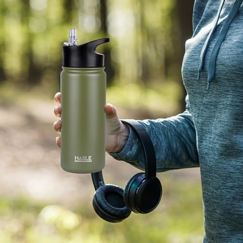 Insulated Water Bottle Kids 16 oz Double Wall Vacuum Stainless Steel Water Bottle Leak Proof for School Wide Mouth with Straw Lid & Spout Lid Keeps Cold and Hot(Army Green,1pack)