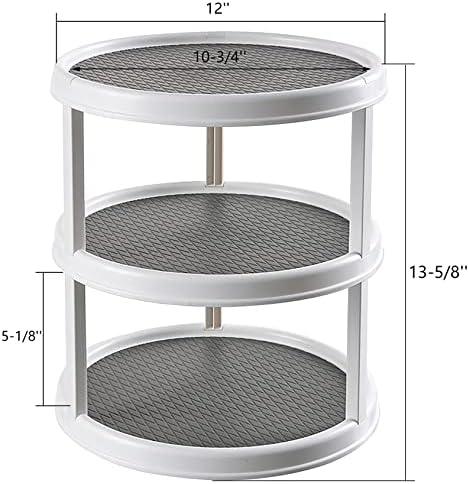 3 Tier Lazy Susan Turntable - 12'' Round Tiered Rotating Kitchen Spice Organizer and Non-Skid Organization Storage Container - Tiered Tray for Fruit, Snacks, Cosmetic, Pantry, Bathroom(Grey)