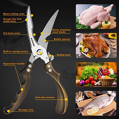 Premium Kitchen Shears 2-Pack Heavy Duty Poultry & Meat Scissors, Bone Shears for Cooking