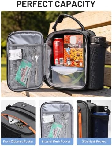 Expandable Small Lunch Box for Men Women Kids Work School, Grey/Orange