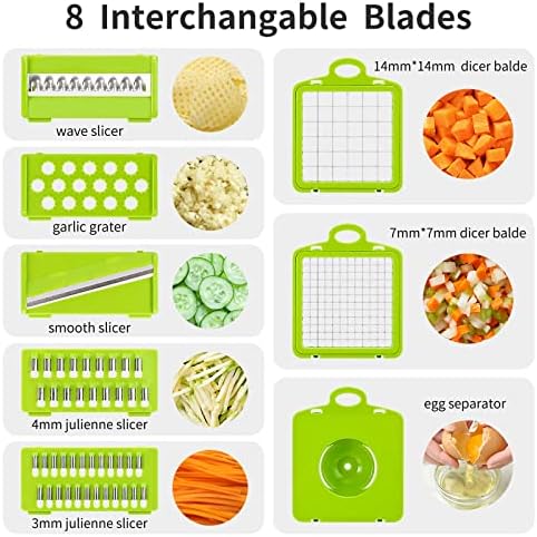 Vegetable Chopper, Multifunctional 13-in-1 Food Choppers Onion Chopper Vegetable Slicer Cutter Dicer Veggie chopper with 8 Blades,Colander Basket,Container for Salad Potato Carrot Garlic