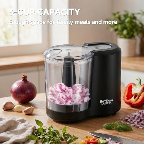 Food Chopper Electric 3-Cup, Pulse & Stainless Steel Blade, Black