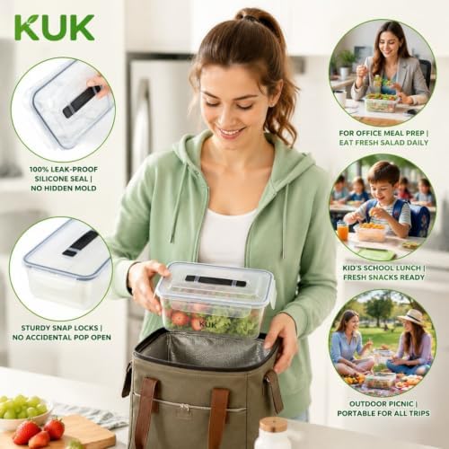 5 Pack Fruit Storage Containers for Fridge, Stackable Leakproof Food Keeper with Removable Colander, BPA-Free Produce Saver for Vegetables, Berries & Meat