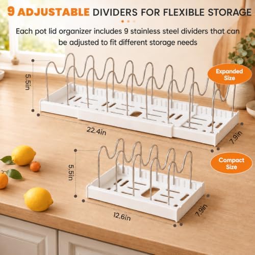 Expandable Pots and Pans Organizer Under Cabinet, 2 Pack