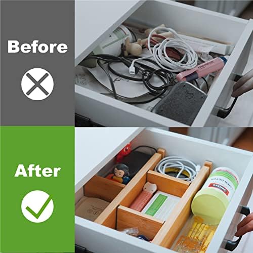 4 Pcs Expandable Bamboo Drawer Dividers, Fits 17.6-21.6" Drawers