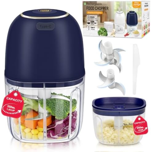 Electric Mini Food Chopper with 2 Plastic Bowls(1Cup&1.5Cup), Blue