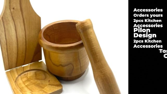 2pcs Pilon Tostonera Kitchen Latin Cuisine Wooden Mortar and Pestle with Natural Wood Plantain Press – Tostones Plantain Smasher Grinder for Fried Bananas, Garlic, Spices, Herbs, Peppers Add Flavor