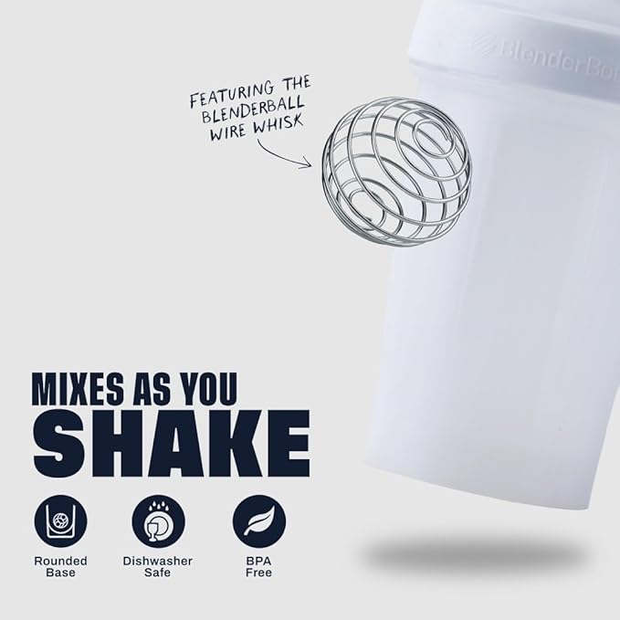 BlenderBottle Classic V2 Shaker Bottle Perfect for Protein Shakes and Pre Workout, 32-Ounce, White