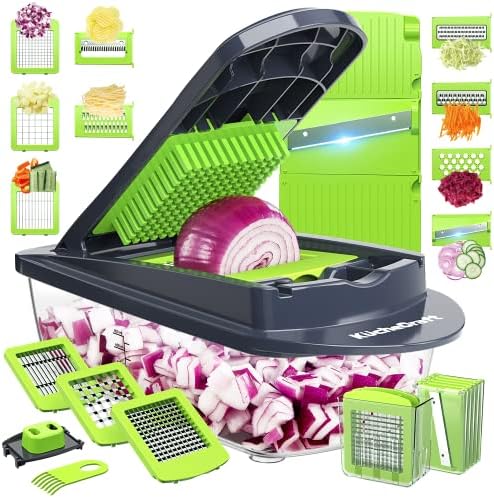 Vegetable Chopper, 11-in-1 Onion Chopper, Pro Food Chopper, Kitchen Chopper Vegetable Cutter Dicer with 9 Blades, Veggie Chopper with Container, Fruit Potato Onion Chopper Slicer by KucheCraft