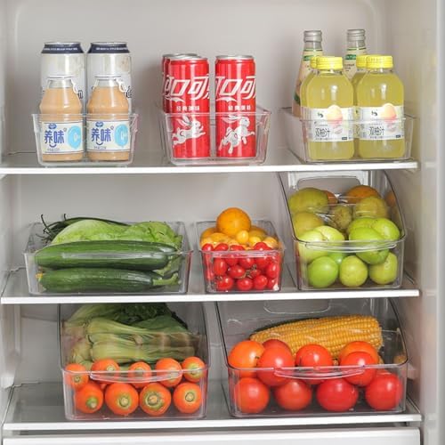 3 Pcs Refrigerator Drawer Organizer,Fridge Organizer Bins on Wheels, Roll Out Pantry Storage Bins with Handle Upgrade Thick Plastic Pantry Storage Bins for Kitchen Organization