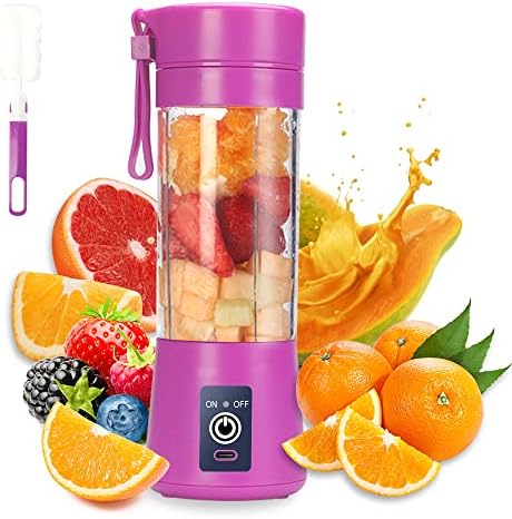 Portable Blender Cup,Electric USB Juicer Blender, for Shakes and Smoothies, Juice,380ml, Six Blades Great for Mixing,Purple by DoubleCare