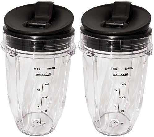 Blendin 18 Ounce Small Cup Jar with Sip N Seal Lids - Replacement Cup Compatible with Nutri Ninja Auto-iQ 1000w Series and Duo Blenders - Premium Blender Cups Replacement (2 Pack) by Blendin
