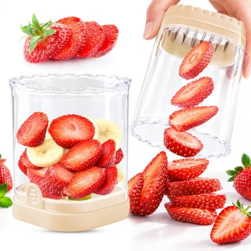 Creative Strawberry Slicer, Detachable Cutter with Push Plate (Beige) by COKSDUPID