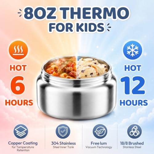 Bento Lunch Box for Kids with 8oz Soup Thermo&Lunch Bag, Leak-Proof Lunch Food Containers with 4 Compartment, Hot Food Insulated Food Jar for Kids School (Black)