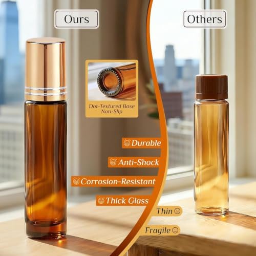 PrettyCare 4 Pack Amber Glass Oil Roller Bottles for Essential Oils 10ml, Roll On Bottles with Stainless Steel Roller Ball Leak-Proof Perfume Travel Refillable Bottle Empty, Beauty & Personal Care - Image 6