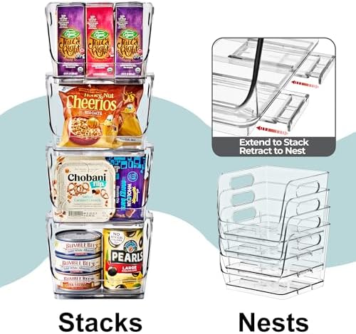 Clear Pantry Organizer with Stackable Storage Bins, Open Front
