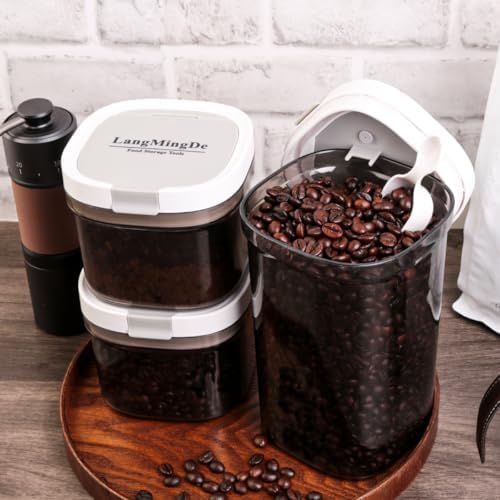 3 Piece Airtight Kitchen Storage Canisters Set, Coffee and Dry Food Storage Containers, BPA-Free, Stackable, Easy-Clean, Perfect for Coffee, Flour, Sugar, Includes Scoop