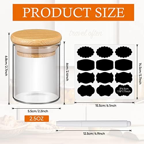 12 Pcs Glass Spice Jars with Bamboo Airtight Lids, 2.5 oz