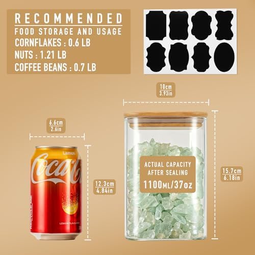 37oz/1.2Qt/1100ml Square Glass Storage Containers with Lids 4-Pack