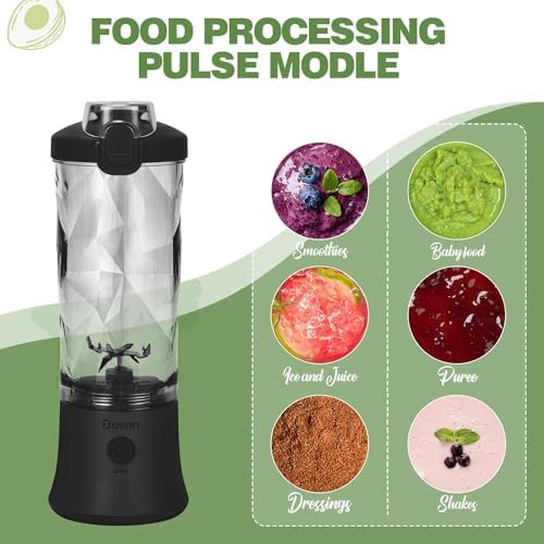 Portable Blender, Shakes and Smoothies 20 Oz Electric Protein Shaker Bottle, USB-C Rechargeable, Mini Small Cordless Blender Cup Kitchen Travel Gym.