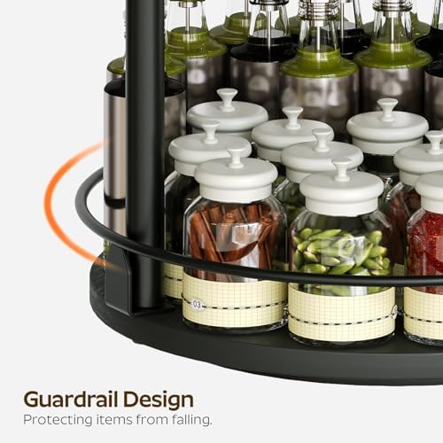 3-Tier Lazy Susan Organizer, Rotating Spice Rack, Spinning Organizer, Industrial Turntable Spice Rack Organizer for Cabinet, Kitchen Countertop, Pantry, Black SR23BK