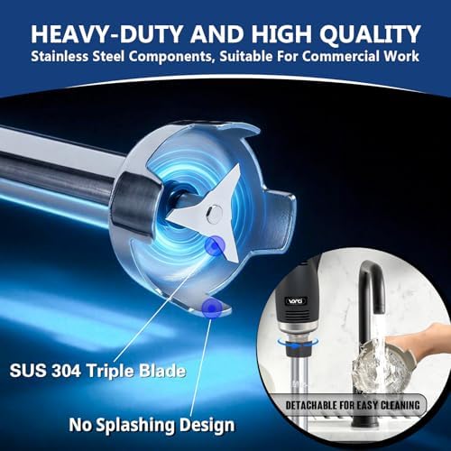 500W Commercial Immersion Blender, 16" SUS 304 Removable Shaft, Heavy Duty Power Hand Mixer with Variable Speed 6000-20000RPM, Professional Electric Stick Blender for Restaurant Kitchen Use.