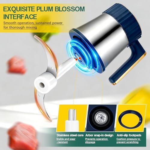 Small Food Processor, Electric Meat Grinder & Vegetable Chopper with 2 Bowls (8 Cup Stainless Steel + 8 Cup Glass) 5-Speed 400W Motor and 2 Sets Blades, Food Chopper for Kitchen Appliances