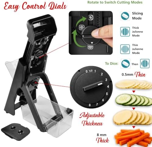 Brentwood KA-5066BK 3-in-1 Safe Mandoline Slicer, Vegetable Chopper, Thick & Thin Julienne, Adjustable Thickness 0.5mm-8mm, Black - Image 4