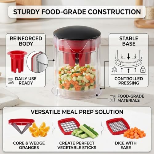 Multi-Functional Vegetable & Fruit Chopper, French Fry Cutter, Slicer & Corer,Professional Home Style Onion Chopper, Vegetable Dicer Manual with 420 Stainless Steel Blades (1Pc) - Image 4