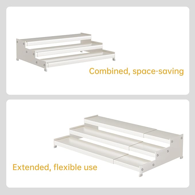 Expandable Carbon Steel Spice Rack Organizer for Pantry, Adjustable 3-Tier Ladder Shelf,Holds Up to 24 Cans,Kitchen Countertop Organizer, Rustproof Storage Rack for Spices, Cans, Sauces & Dry Goods