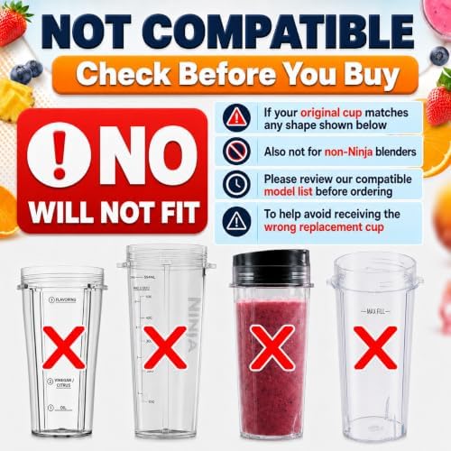 24 Oz Replacement Cups for Ninja Blender, 2 Pack, Twist-On Design - Image 2