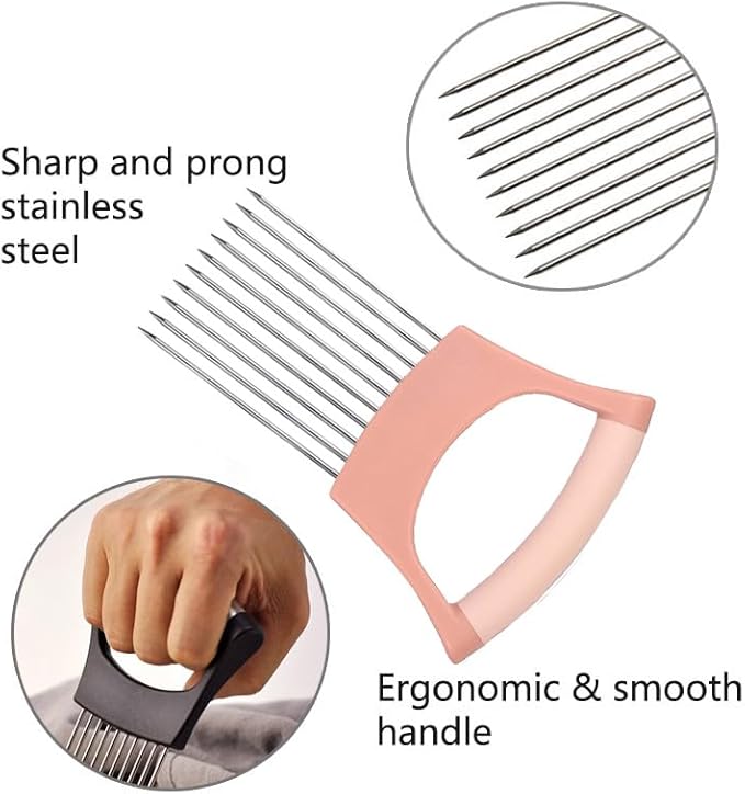 Onion Holder Lemon Slicer Cutter for Food & Veggies, Vegetable Chopper Assistant Tool for Meat, Potato & Tomato (Pink, 1PCS)