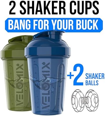 VELOMIX 2 Pack 20oz Protein Shaker Bottle for Protein Mixes, Green/Blue - Image 2