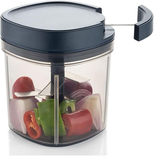 SIGNORAWARE Manual Food Processor, Vegetable Chopper -Easy Pull Hand String- Portable Stainless Steel Hand Food Chopper, Cutter, Garlic Mincer, Onion, Veggie, Fruit Chopper, Dicer w/Container (30 oz)