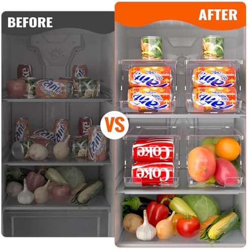 2 Pack Soda Can Organizer for Refrigerator, Stackable Canned Food Pop Cans Container Can Holder Dispenser with Lid for Fridge Rack Freezer, Clear Storage Bins-Holds 12 Cans Each (Clear)