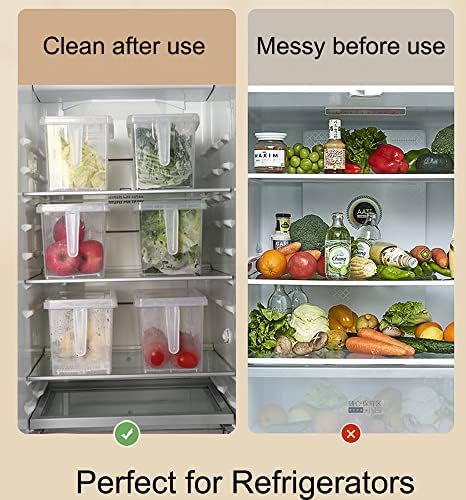 Produce Saver Containers for Refrigerator with Drain Tray, 5L x 4 Stackable Fruit Storage Containers for Fridge,Vegetable Storage Keep Fresh for Lettuce,Salad,Berry, Salad,Meat and Fish